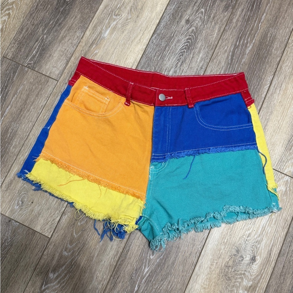 #1) Colorful Patchwork Women's Shorts Large